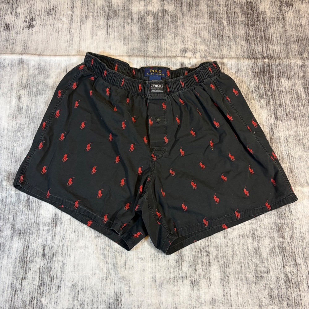 Polo Ralph Lauren Mens Black Red Pony All Over Print Woven Boxer Shorts Medium